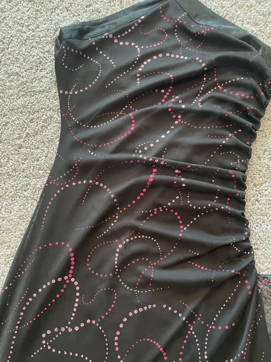 I.N. San Francisco Black One-Shoulder Evening Gown with Pink Dot Swirl - Picture 2 of 4